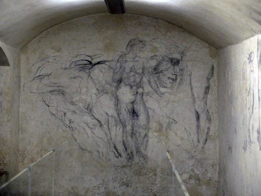 Michelangelo hid under the Medici Chapel in Florence for 3 months during a period of political turmoil, occupying his time by sketching on the walls with charcoal. His whereabouts were a secret for almost 500 years until the museum director stumbled upon the drawings in 1976.
