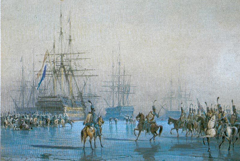 French cavalry captured a Dutch warship fleet trapped in ice in 1795, "The only time in history that men on horseback captured a fleet of ships".
